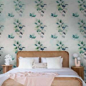 Fotobehang - Mint nature - uniform pattern in floral motif with green leaves