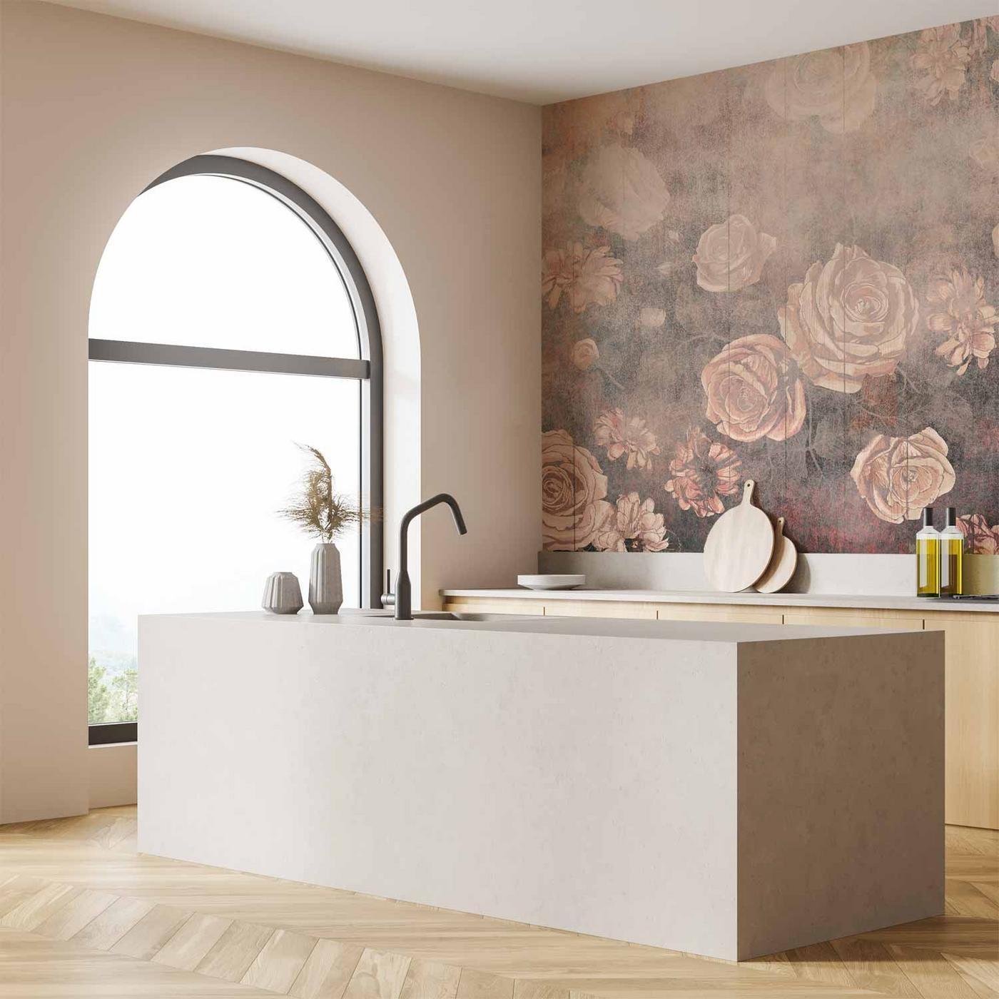 Fotobehang - Misty nature - orange flowers on a non-uniformly textured background