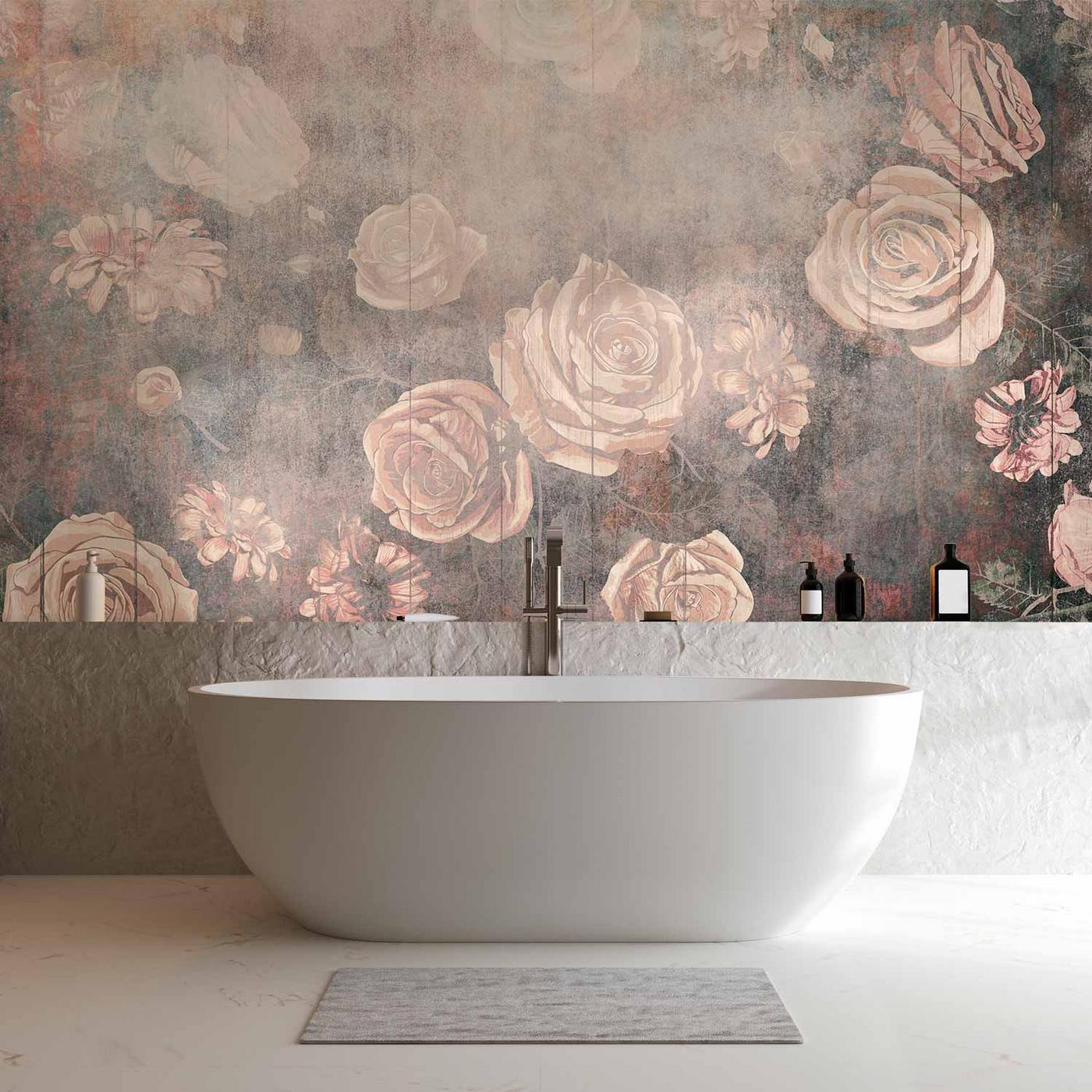 Fotobehang - Misty nature - orange flowers on a non-uniformly textured background