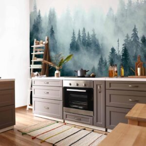 Fotobehang - Mountain Forest (Dark Green)