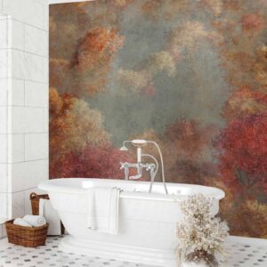 Fotobehang - Nature in autumn - landscape of autumn trees in painted retro style