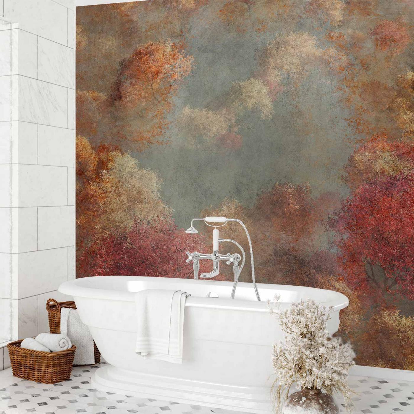 Fotobehang - Nature in autumn - landscape of autumn trees in painted retro style