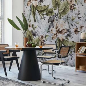 Fotobehang - Nature in retro style - jungle landscape with pale leaves and flowers