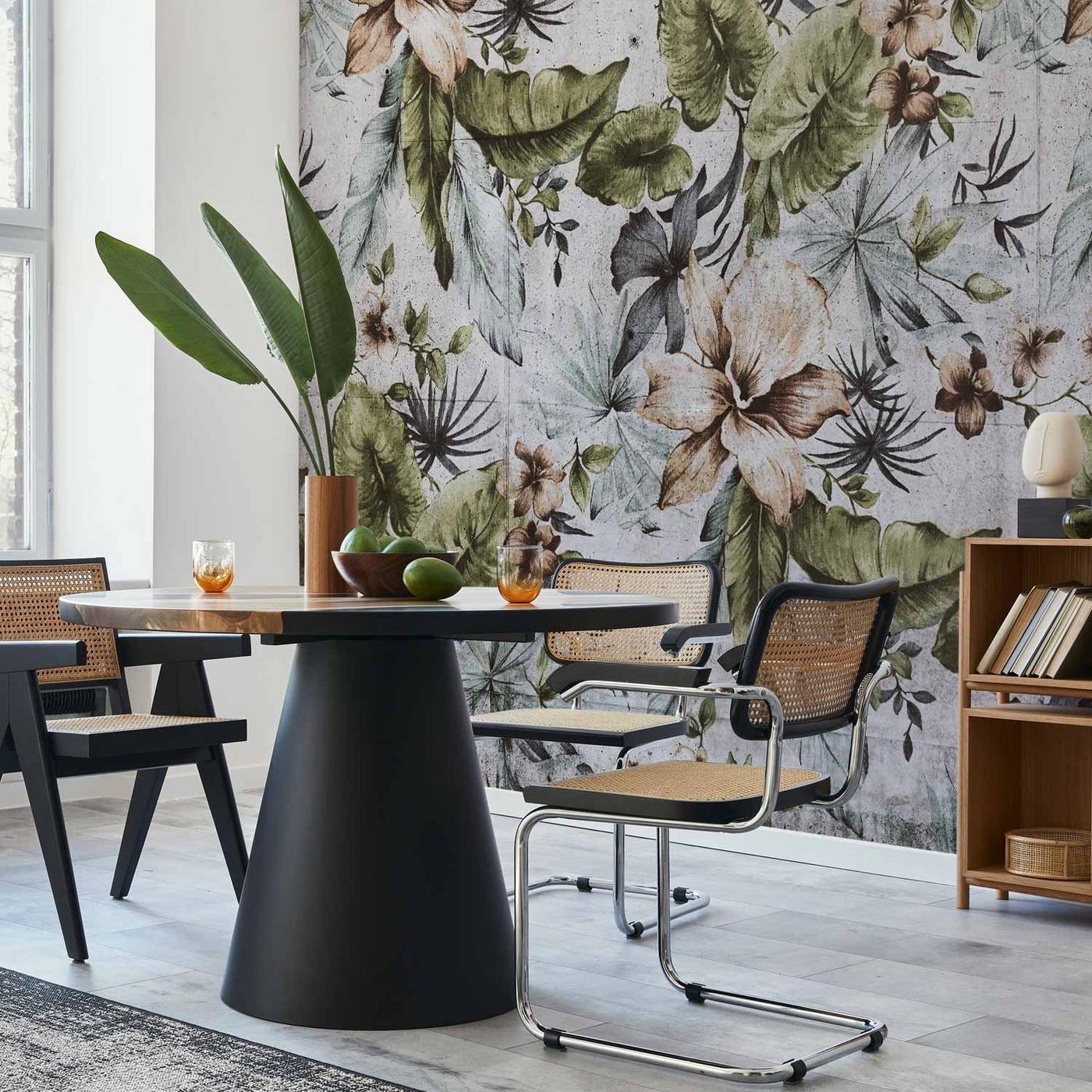 Fotobehang - Nature in retro style - jungle landscape with pale leaves and flowers