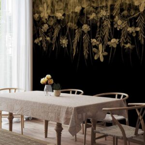 Fotobehang - Nature landscape - black abstract nature motif with flowers in sepia