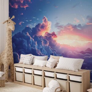 Fotobehang - Night Concert in the Mountains: Clouds Illuminated by the Last Rays of the Sun