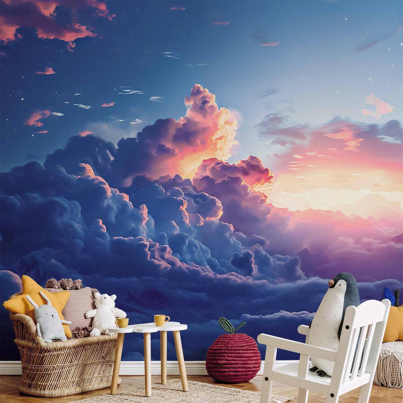 Fotobehang - Night Concert in the Mountains: Clouds Illuminated by the Last Rays of the Sun