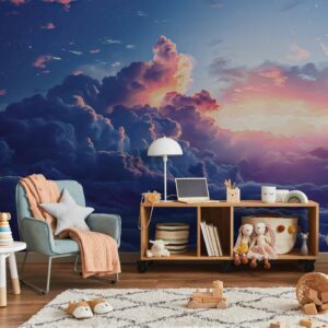 Fotobehang - Night Concert in the Mountains: Clouds Illuminated by the Last Rays of the Sun