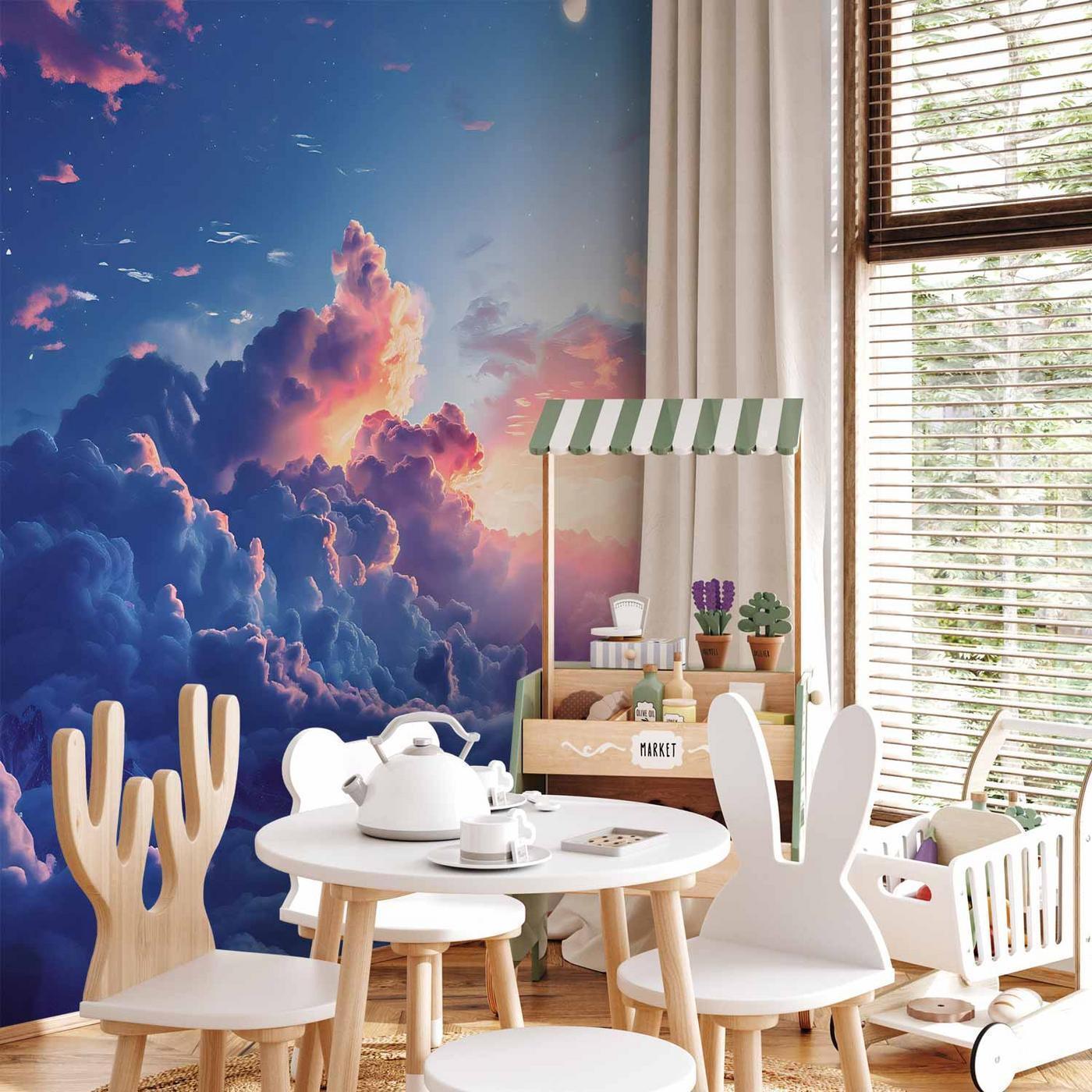 Fotobehang - Night Concert in the Mountains: Clouds Illuminated by the Last Rays of the Sun