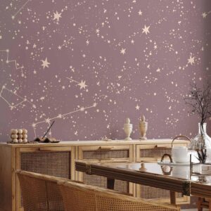 Fotobehang - Night Sky - Artistic Constellations and Stars in Pastel Shades