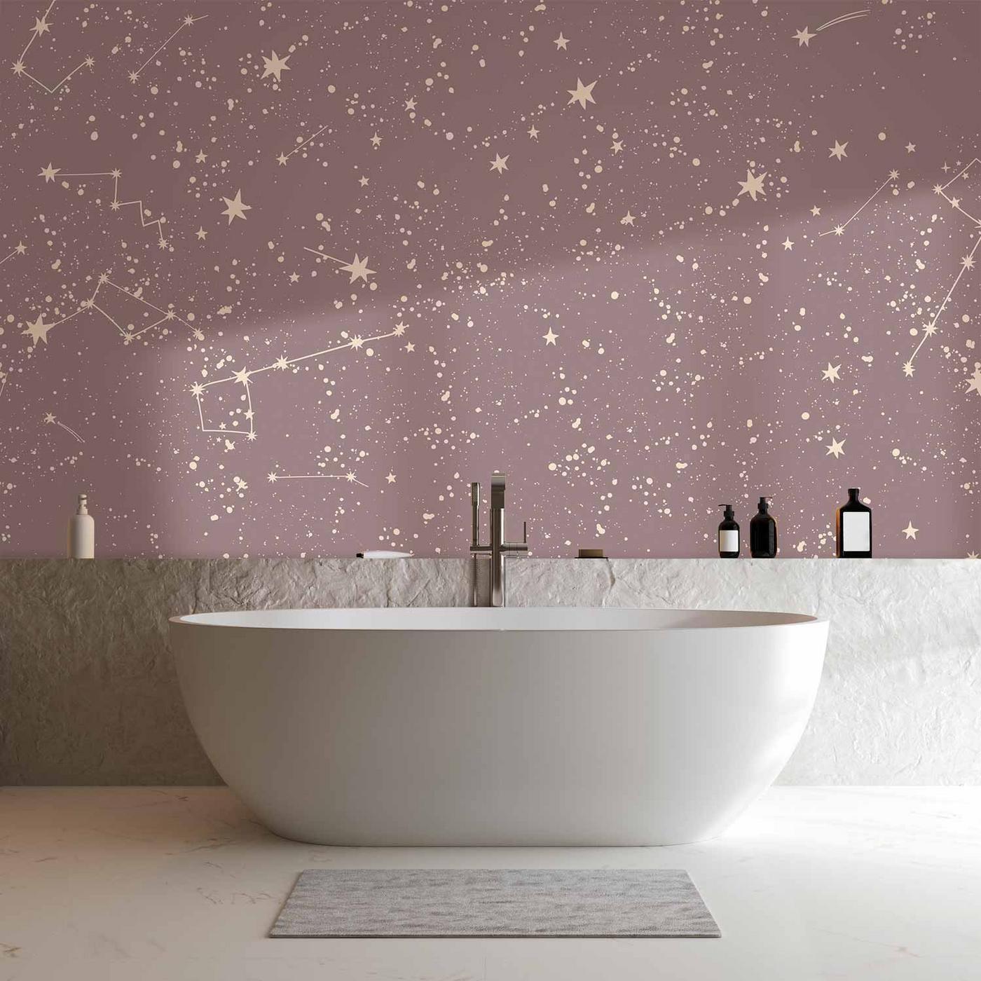 Fotobehang - Night Sky - Artistic Constellations and Stars in Pastel Shades