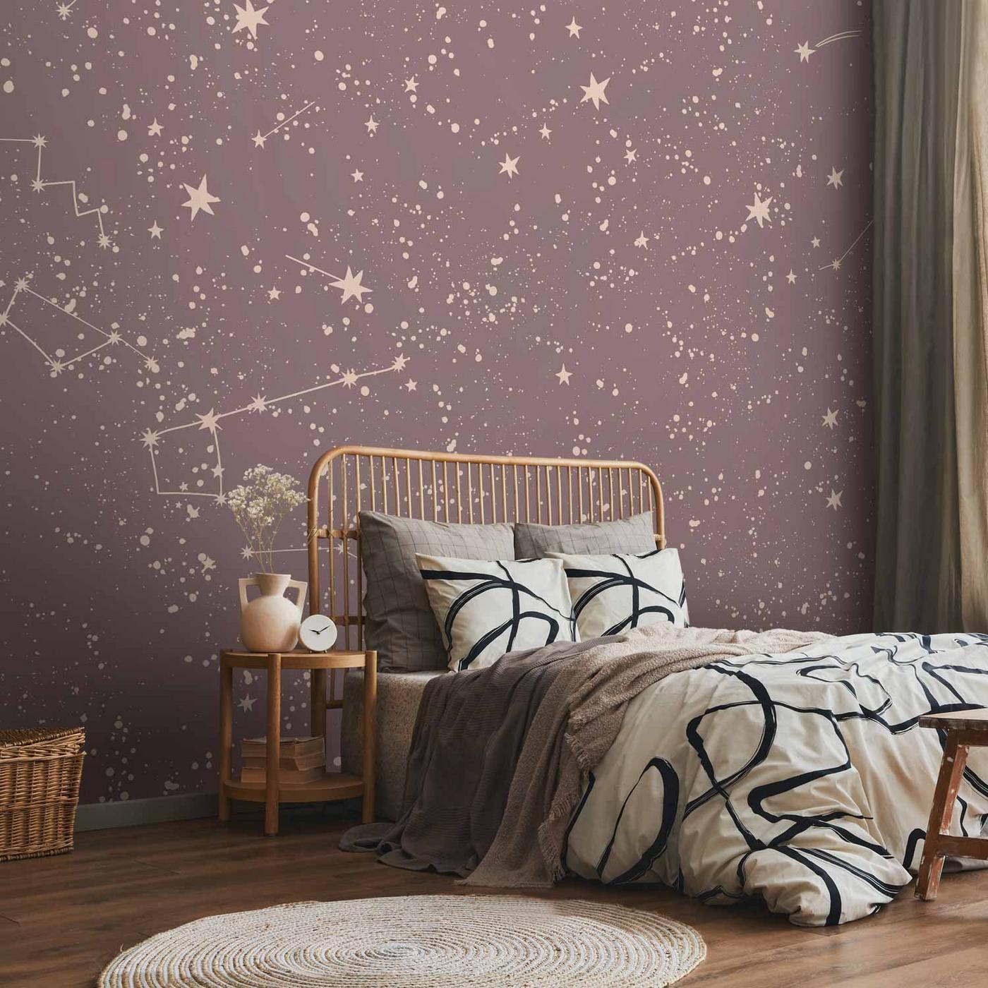 Fotobehang - Night Sky - Artistic Constellations and Stars in Pastel Shades