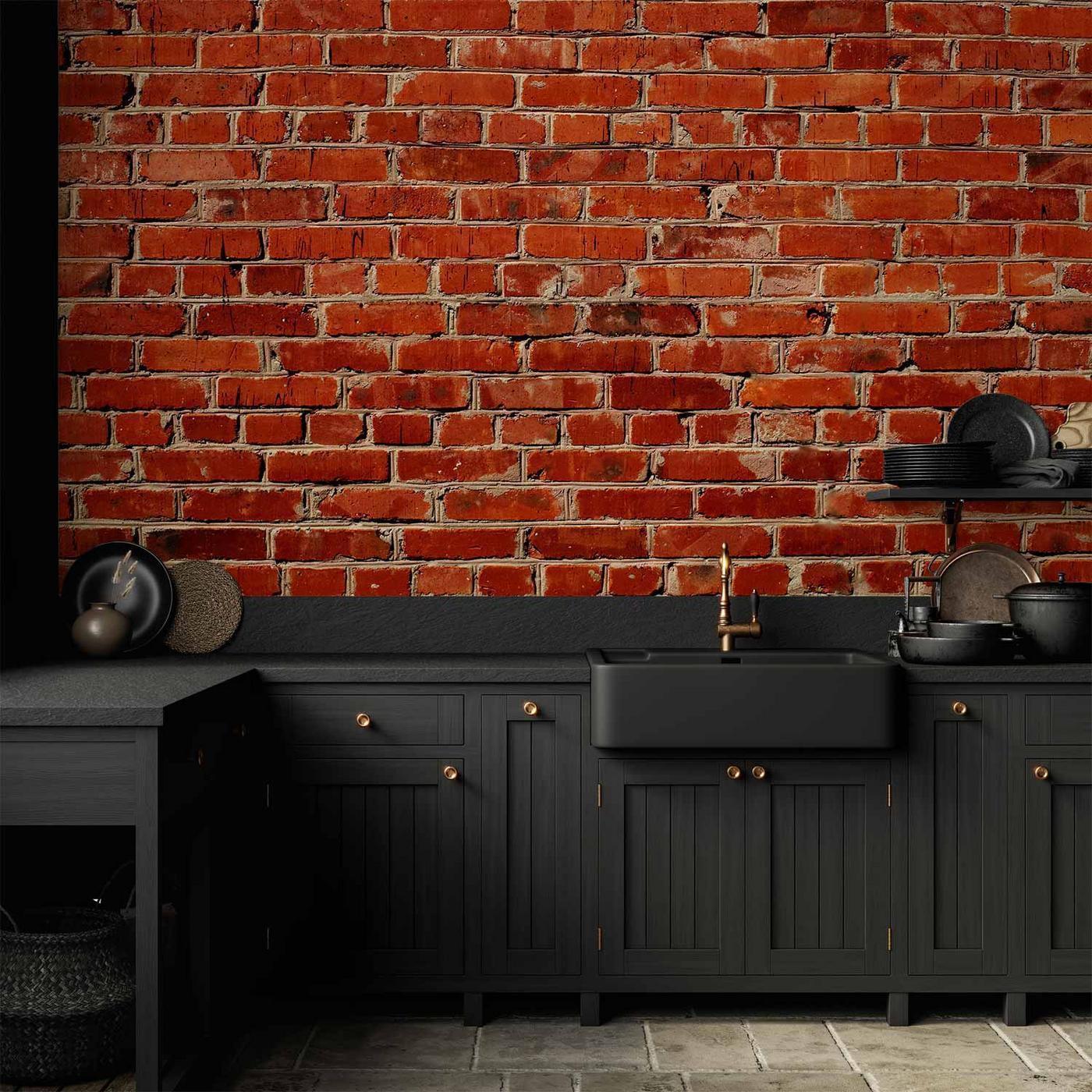Fotobehang - Old wall – retro-style red brick wall