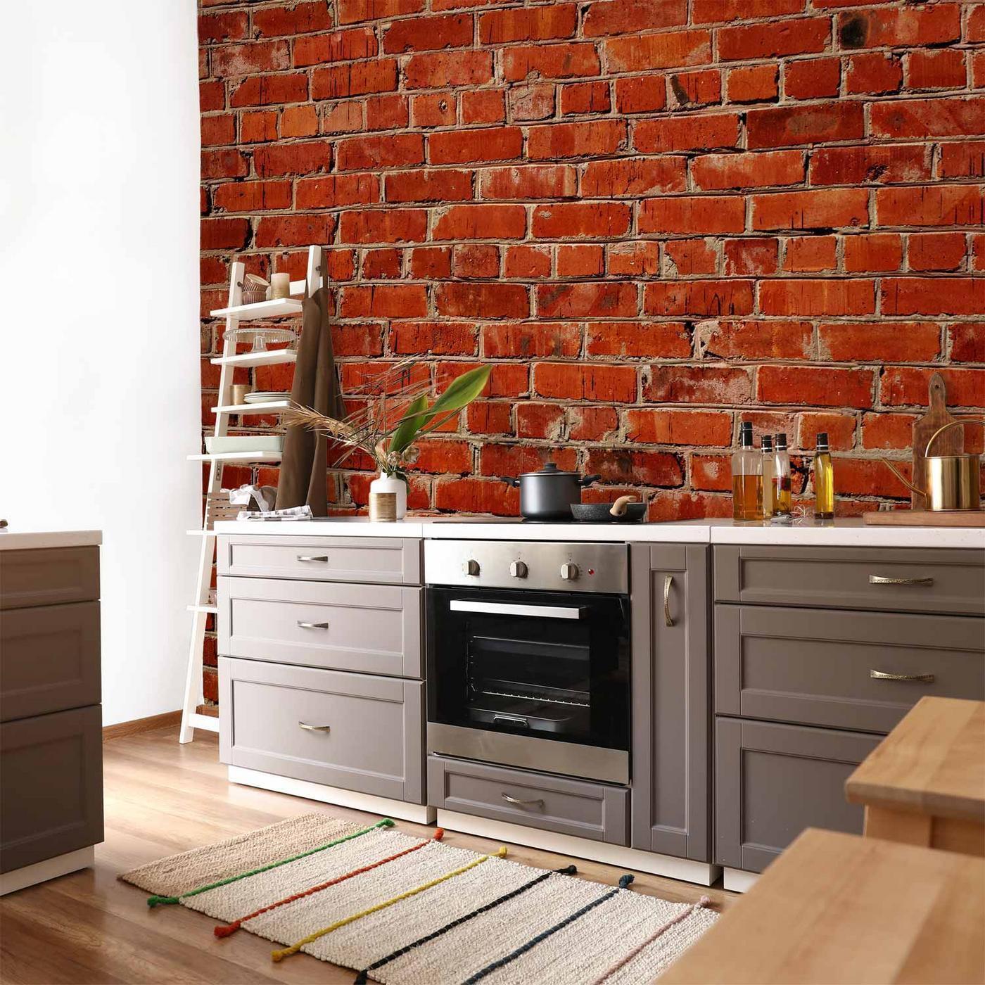 Fotobehang - Old wall – retro-style red brick wall