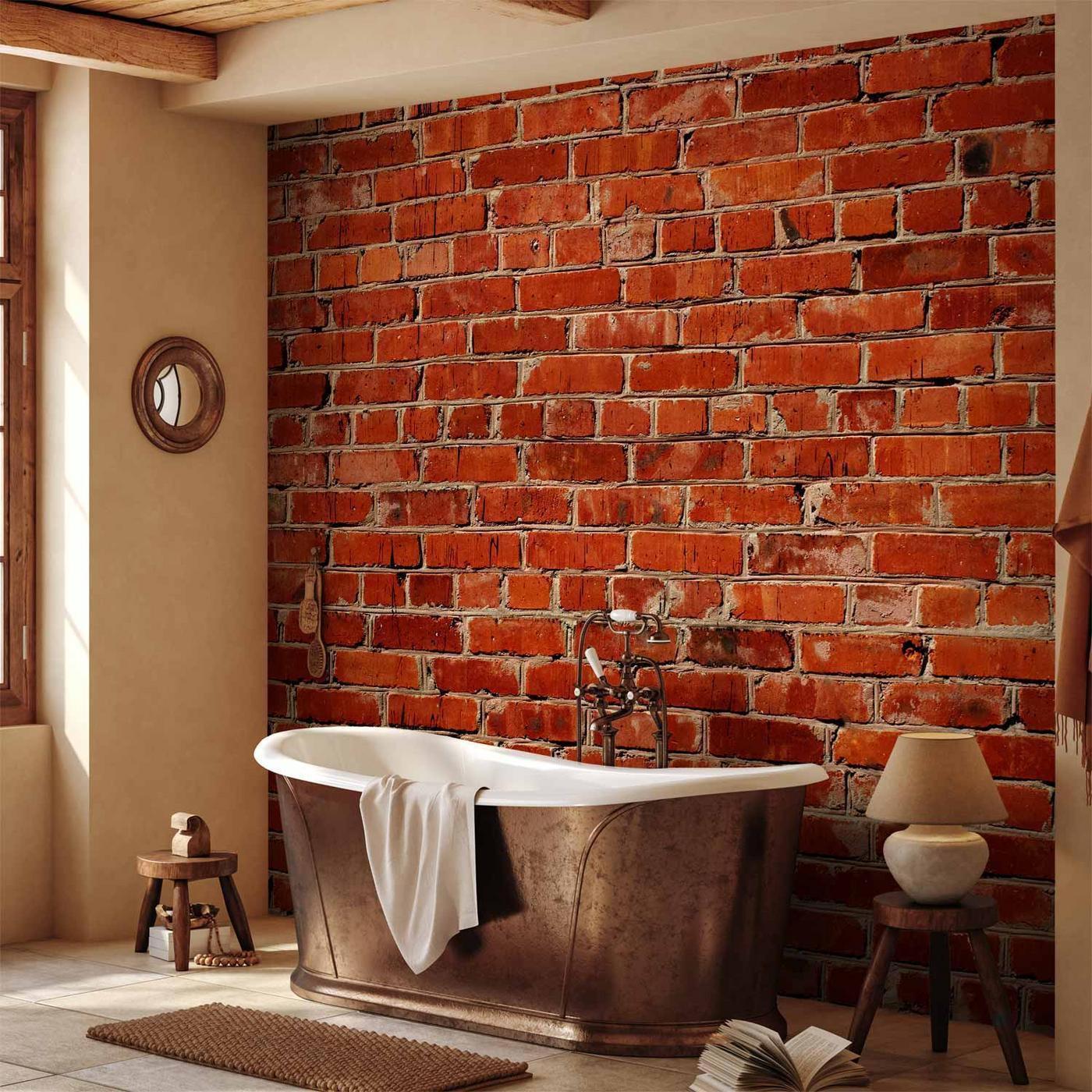 Fotobehang - Old wall – retro-style red brick wall