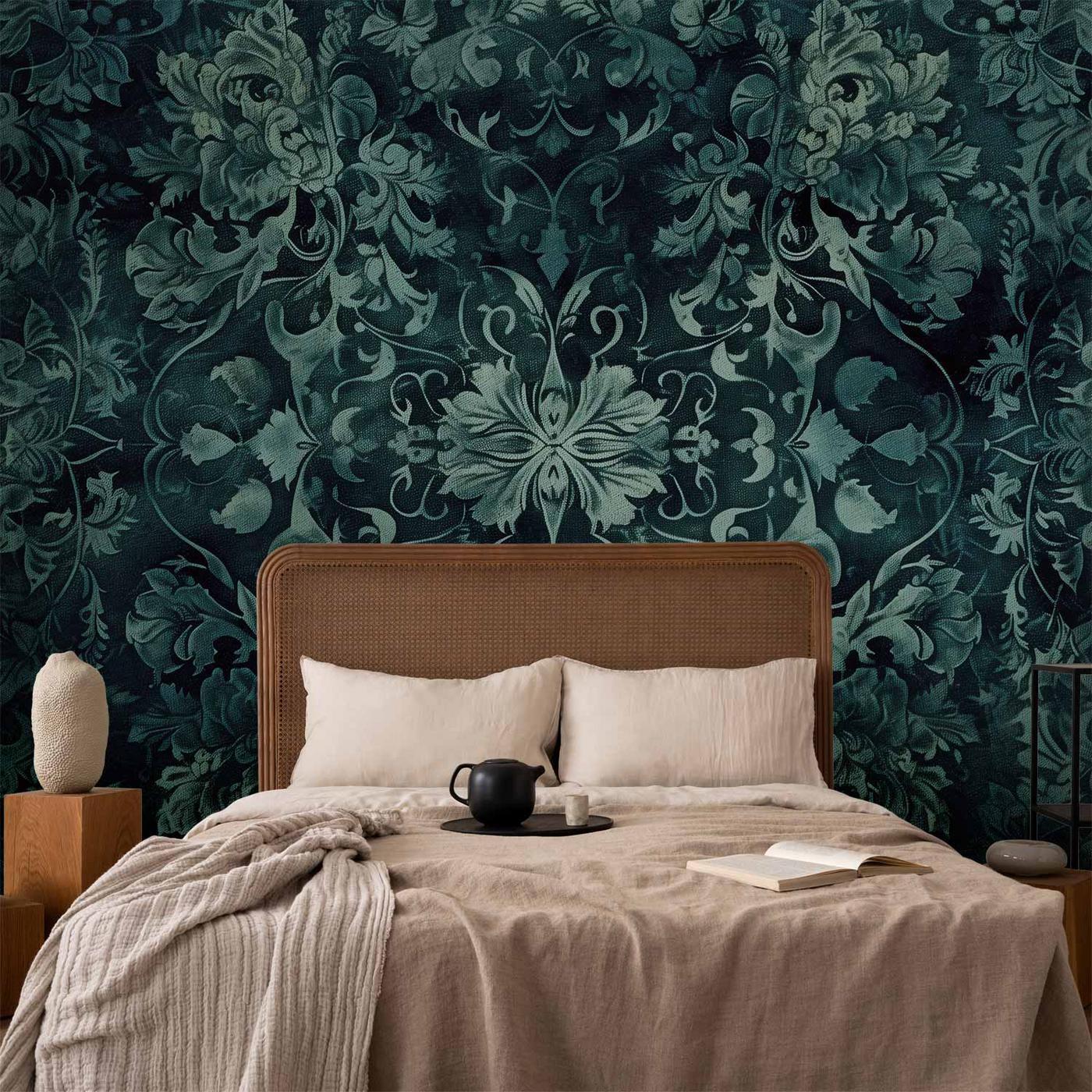 Fotobehang - Oriental Pattern Carpet: Emerald Ornaments and Worn Patterns