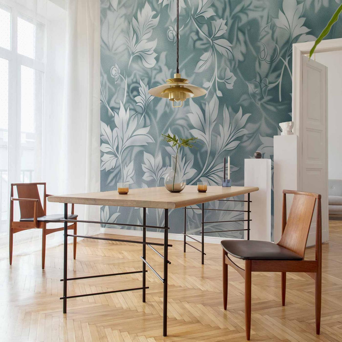 Fotobehang - Ornaments in Worn Muted Turquoises: Delicate Plant Pattern