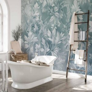 Fotobehang - Ornaments in Worn Muted Turquoises: Delicate Plant Pattern