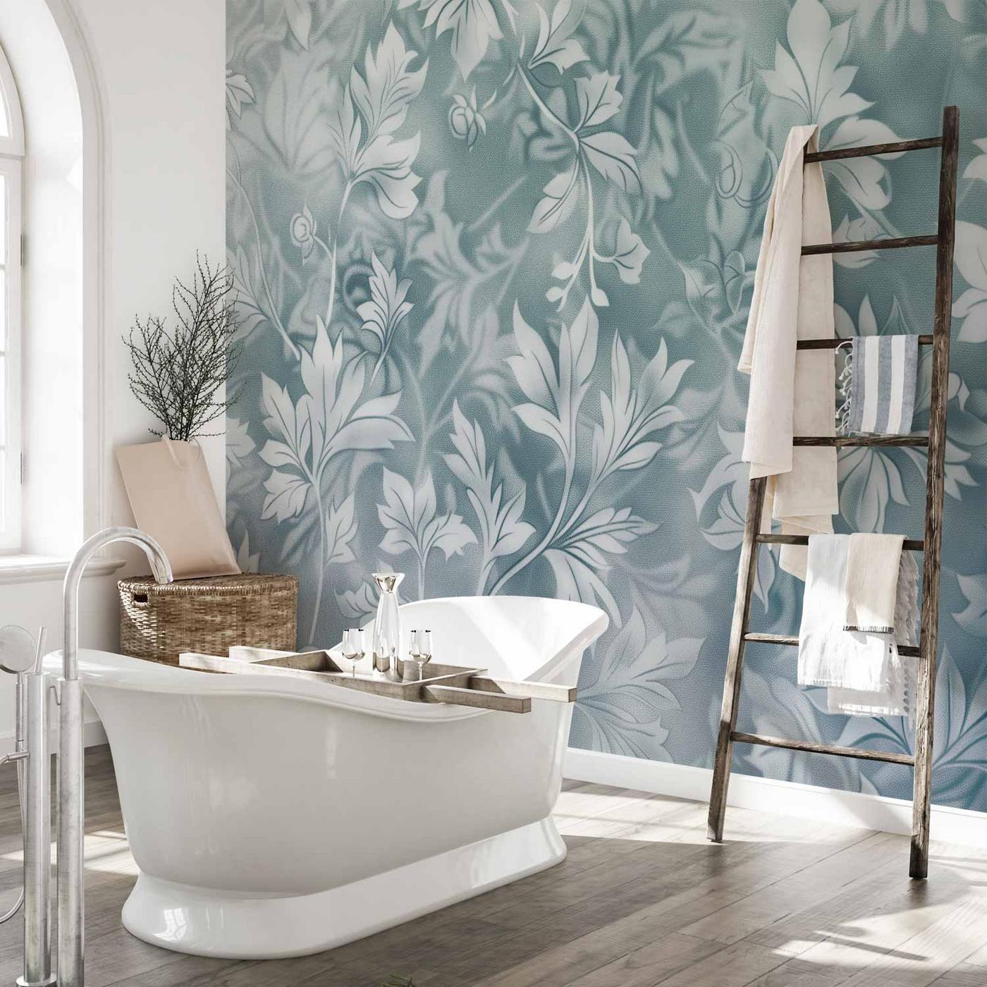 Fotobehang - Ornaments in Worn Muted Turquoises: Delicate Plant Pattern