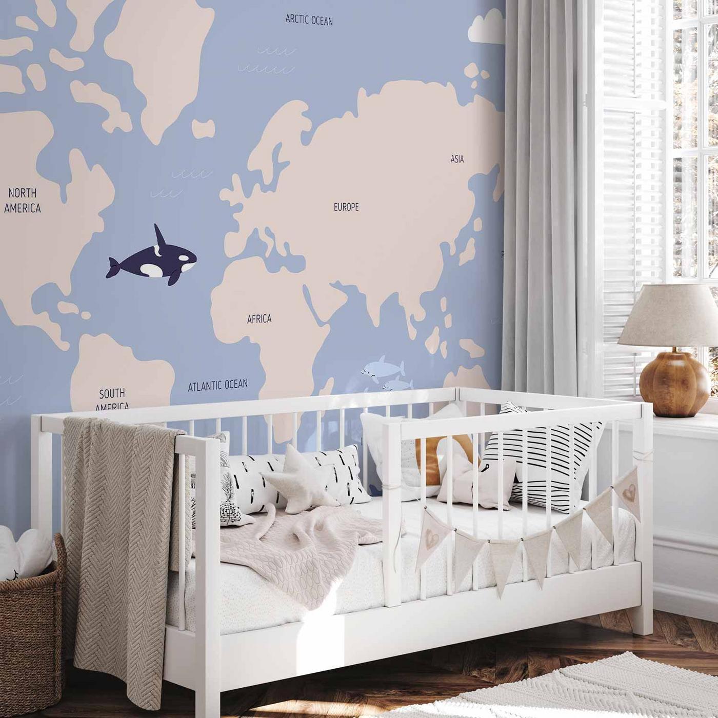 Fotobehang - Pastel Planet - Animals and Underwater Plants on a Map