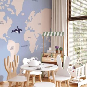 Fotobehang - Pastel Planet - Animals and Underwater Plants on a Map