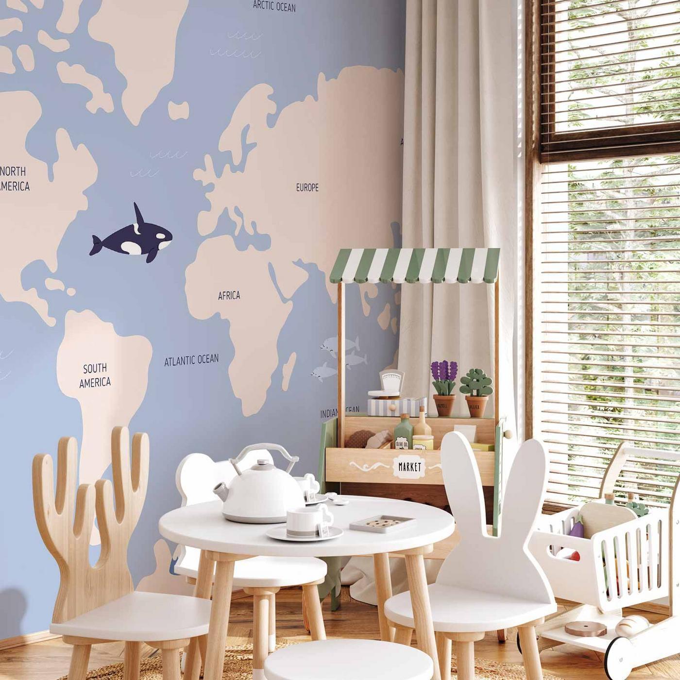 Fotobehang - Pastel Planet - Animals and Underwater Plants on a Map