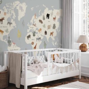 Fotobehang - Pastel Planet - Animals and Underwater Plants on a Map