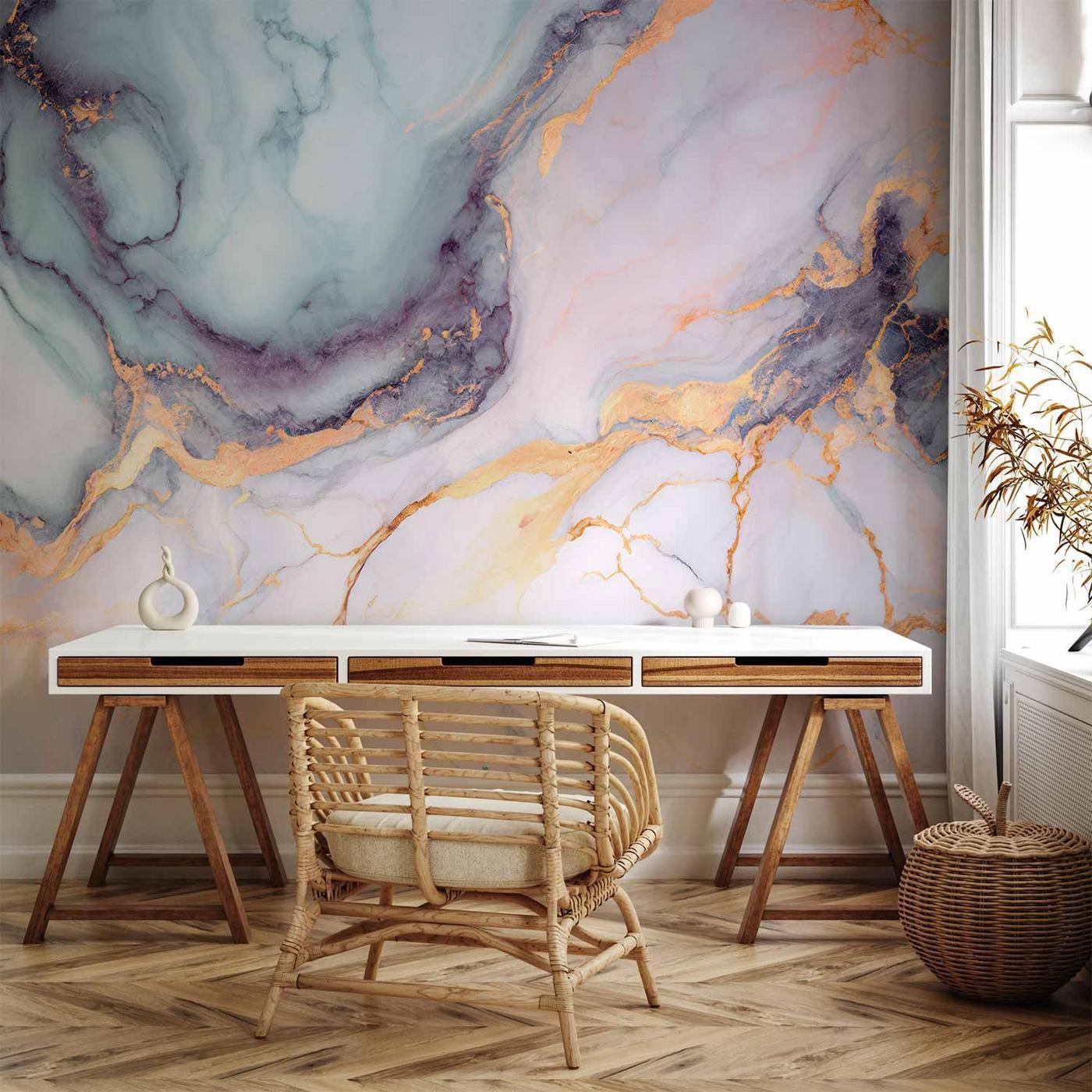 Fotobehang - Pastel Stones - Pink and Blue Marble-based Structures
