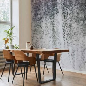 Fotobehang - Peaceful oasis - landscape of hanging black leaf vines on a grey background