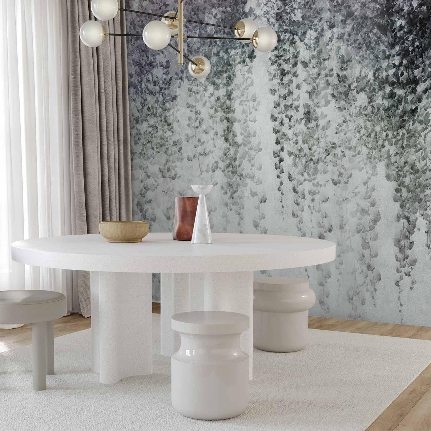 Fotobehang - Peaceful oasis - landscape of hanging black leaf vines on a grey background