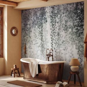 Fotobehang - Peaceful oasis - landscape of hanging black leaf vines on a grey background