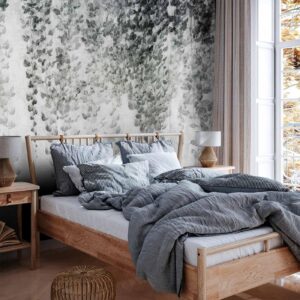 Fotobehang - Peaceful oasis - landscape of hanging black leaf vines on a grey background