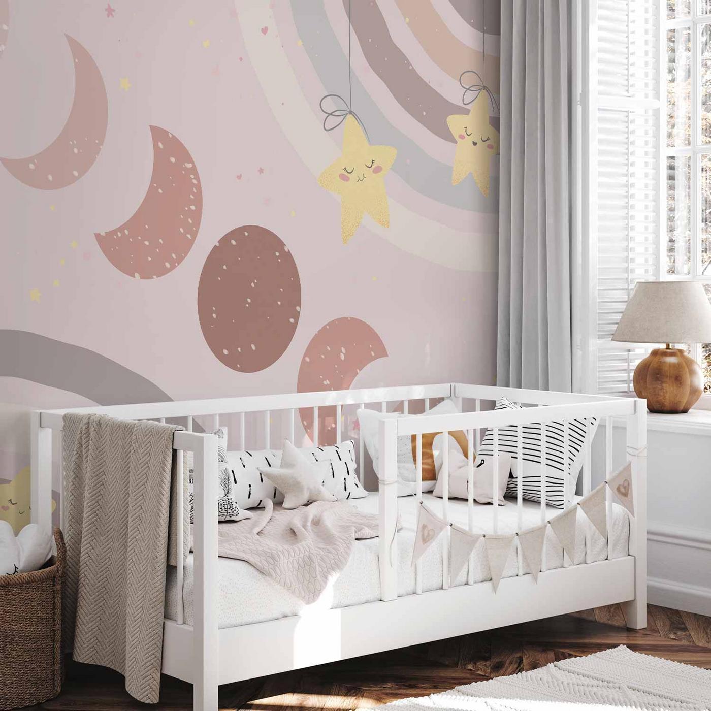 Fotobehang - Phases of the Moon Among Stars and Rainbows