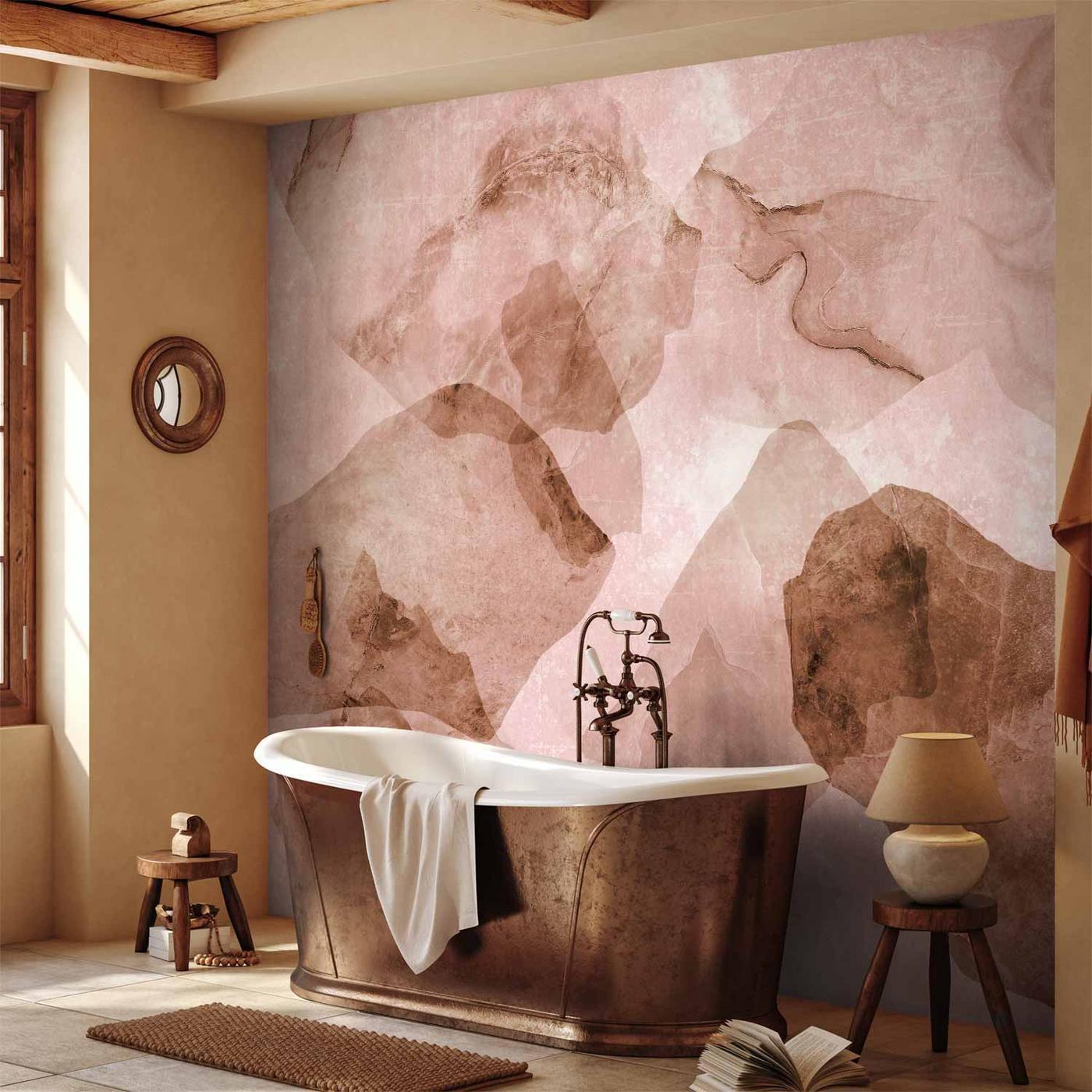 Fotobehang - Pink terrazzo - minimalist background in marble watercolour pattern