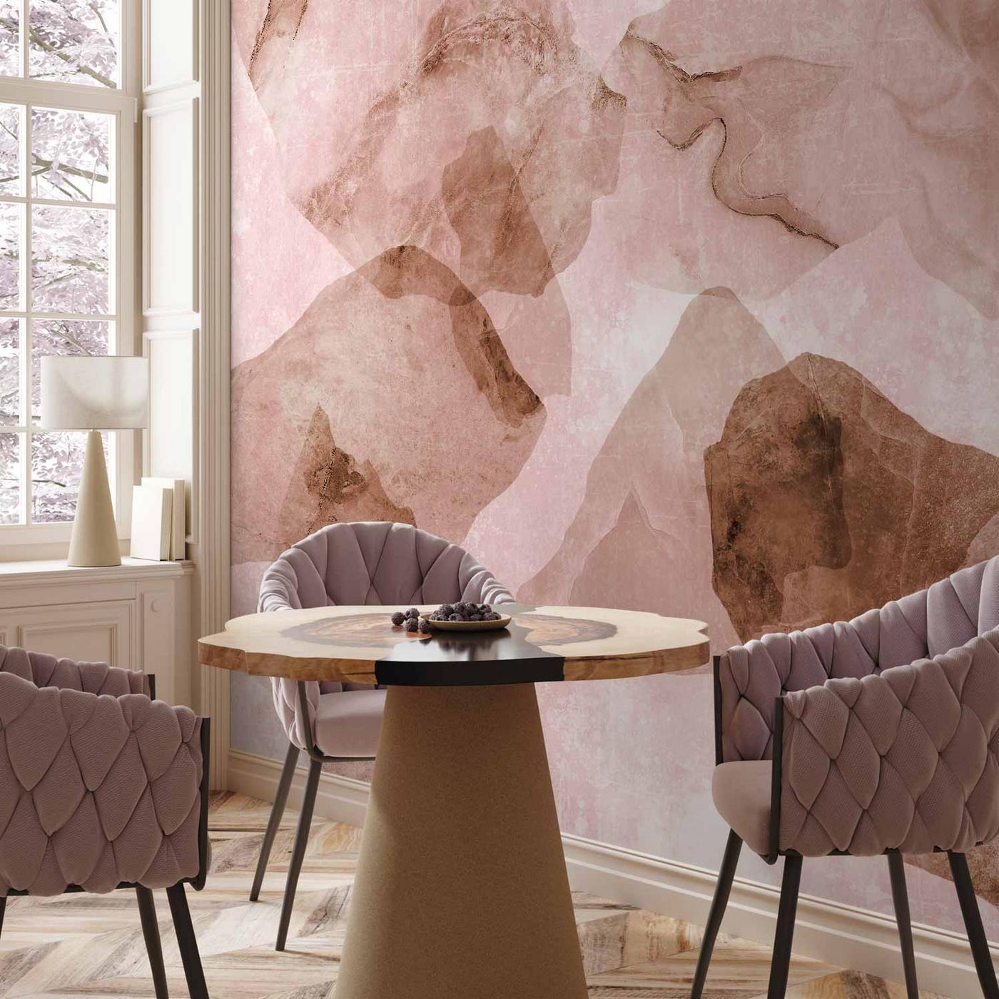 Fotobehang - Pink terrazzo - minimalist background in marble watercolour pattern