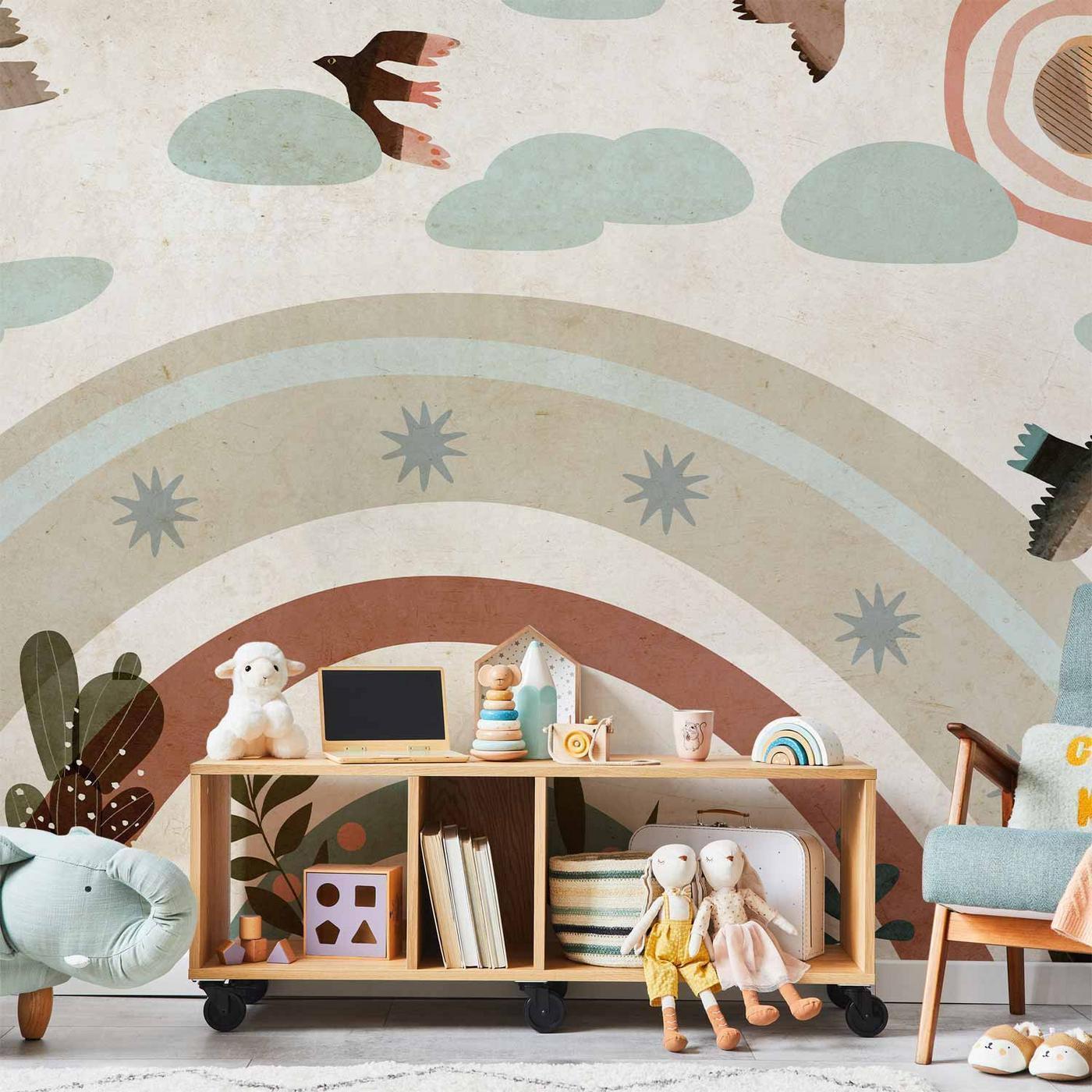 Fotobehang - Rainbow and Birds