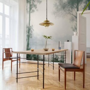 Fotobehang - Retro Landscape - Grove Trees and Pond in Patinated Shades of Green