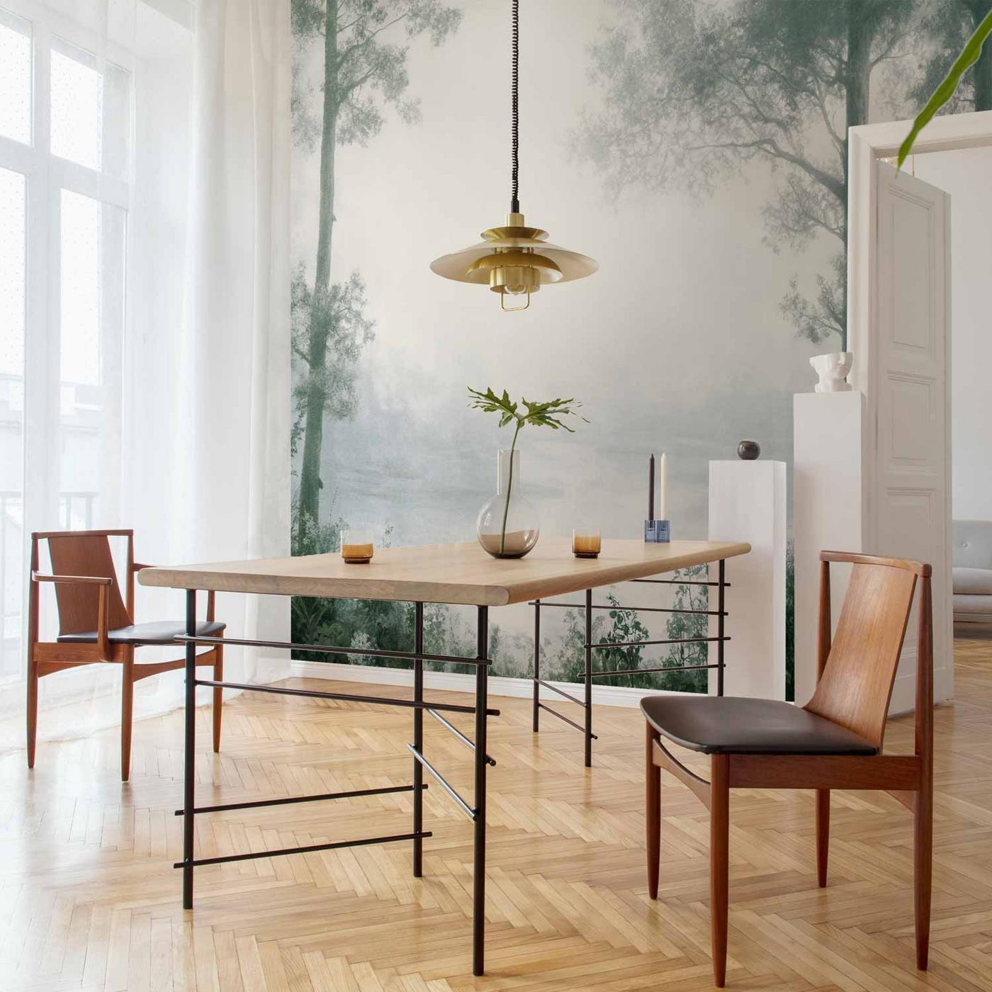 Fotobehang - Retro Landscape - Grove Trees and Pond in Patinated Shades of Green