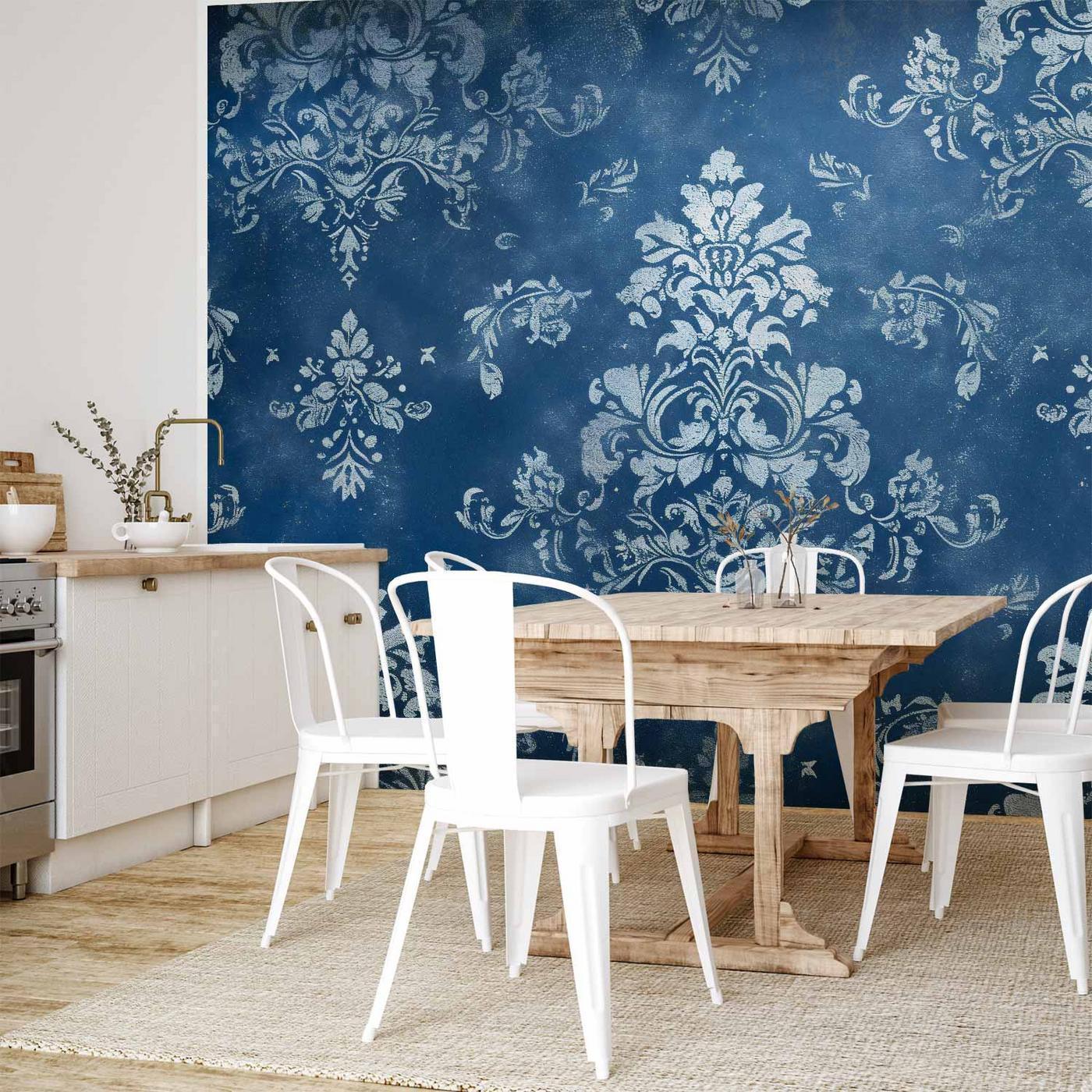 Fotobehang - Retro Ornament Decorative Motif in Worn Blues