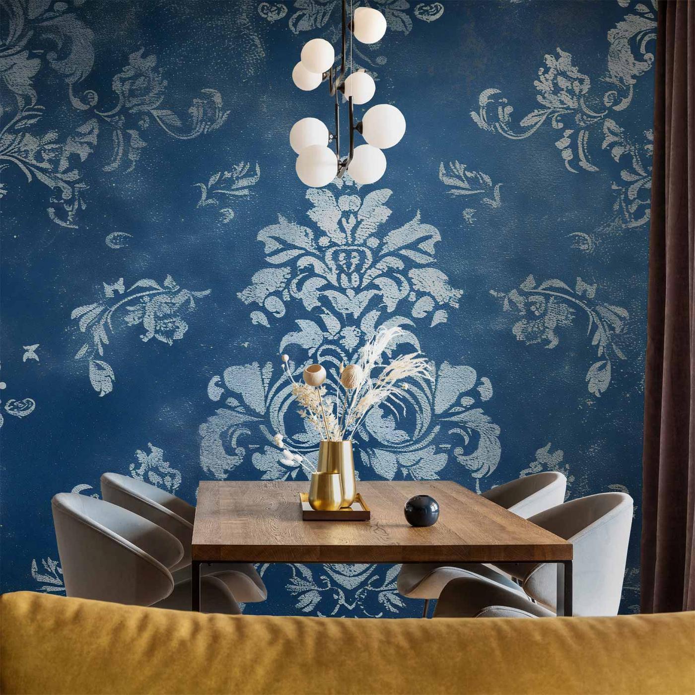 Fotobehang - Retro Ornament Decorative Motif in Worn Blues