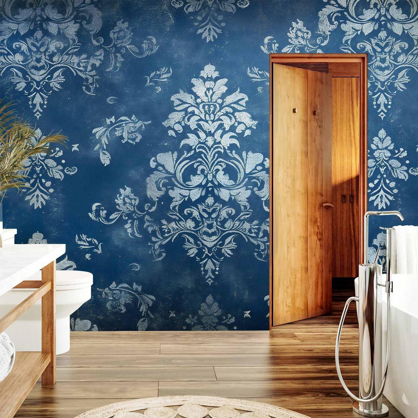 Fotobehang - Retro Ornament Decorative Motif in Worn Blues