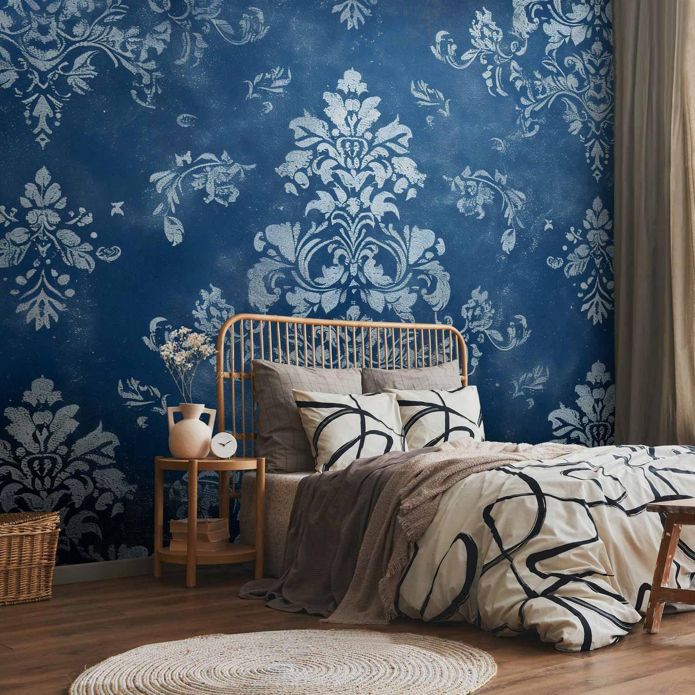 Fotobehang - Retro Ornament Decorative Motif in Worn Blues