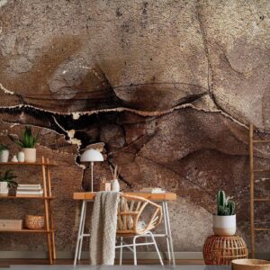 Fotobehang - Rock abstraction - brown and beige pattern in the style of cracked stone