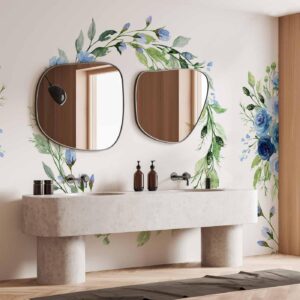 Fotobehang - Romantic wreath - plant motif with blue flowers and leaves