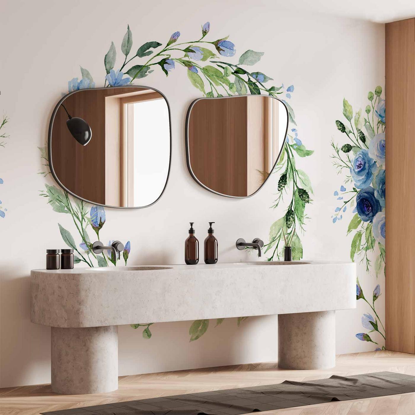 Fotobehang - Romantic wreath - plant motif with blue flowers and leaves