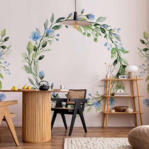 Fotobehang - Romantic wreath - plant motif with blue flowers and leaves