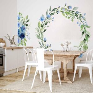 Fotobehang - Romantic wreath - plant motif with blue flowers and leaves
