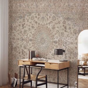 Fotobehang - Sand carpet - worn Persian carpet with rich decorative motifs