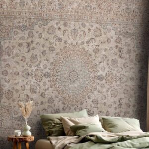 Fotobehang - Sand carpet - worn Persian carpet with rich decorative motifs