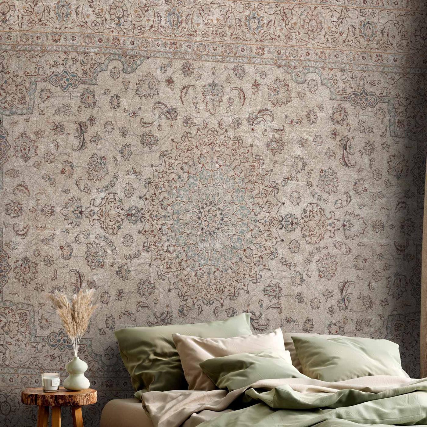 Fotobehang - Sand carpet - worn Persian carpet with rich decorative motifs